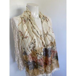 Vintage 1996 Liz Claiborne 100% Silk Pastels‎ Tan Floral Bamboo Rectangle Scarf
